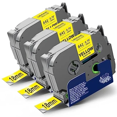 Afbeelding van 3x Labelwell 18 mm zwart op geel compatibel Brother TZe 641 labeltape vervanging voor TZe641 TZ641 tapecassette P touch PT D400 D450VP D600 E500VP PTP700 PTP750W 1830 2030 D450