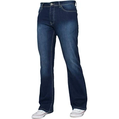 Afbeelding van Enzo Heren bootcut wijde pijpen jeans stretch bel uitlopende denim broek alle taille maten, Midden Stonewash, 32W / 34L
