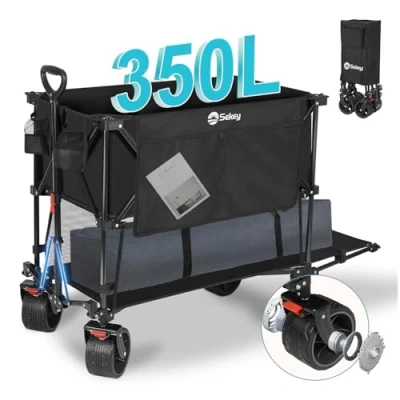 Afbeelding van Sekey XXXXL opvouwbare handkar 350L met extra brede banden 17x10cm 150KG, strandkar transportkar opvouwbaar vanuit 4 richtingen, 4XL Double 4021, Zwart
