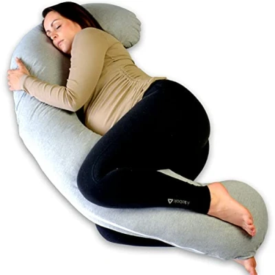 Afbeelding van Ella® Zwangerschapskussen XXL J vorm Zijslaapkussen Lichaamskussen Voedingskussen Body Pillow 155cm Afneembare Jersey Katoenen Hoes Lichtgrijs