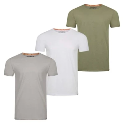 Afbeelding van riverso RIVLenny T shirt voor heren, 100% katoen, regular fit, set van 3 stuks, ronde hals, korte mouwen, zomer shirt, vlamgaren, dun, effen, zwart, wit, grijs, blauw, groen, S, M, L, XL, XXL, 3XL,