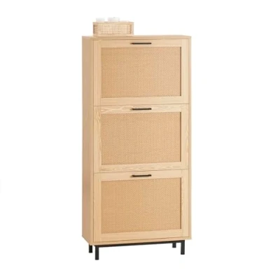 Afbeelding van SoBuy Schoenenkast met 3 Kleppen, Schoenencommode, Schoenenrek, Schoenenkist, Gangkast, Opbergkast voor Schoenen, Inkomhal, Woonkamer, Slaapkamer, Rotanrieteffect, 60 x 24 127 cm, FSR155 N