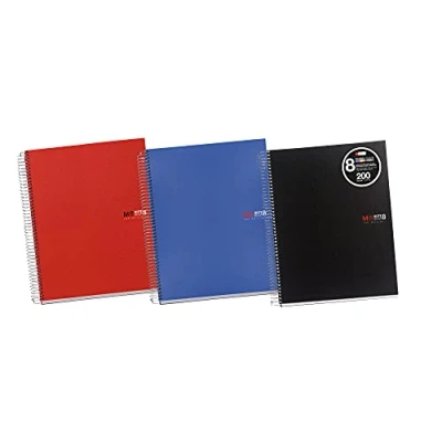 Afbeelding van Miquelrius 3 notitieboeken The Original, 8 gekleurde strepen, omslag van polypropyleen, ondoorzichtig, formaat A4 (210 x 297 mm), 4 gaten, 200 vellen 70 g/m², geruit, 5 mm