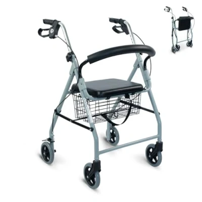 Afbeelding van Mobiclinic Alhambra Rollator Inklapbaar Verstelbaar Aluminium Handgrepen Met rem mandje, zitje en rugleuning 4 wielen