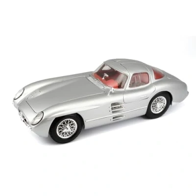 Afbeelding van Maisto Mercedes 300SLR Coupé Uhlenhaut, modelauto met vering, schaal 1:18, beweegbare deuren en motorkap, kant klaar model, stuurbaar, 24 cm, zilver (536898)