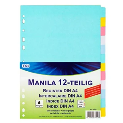 Afbeelding van TSI 64512 Tabbladen van stevig Manila karton, 12 delig, met kleurrijke tabbladen, beschrijfbaar