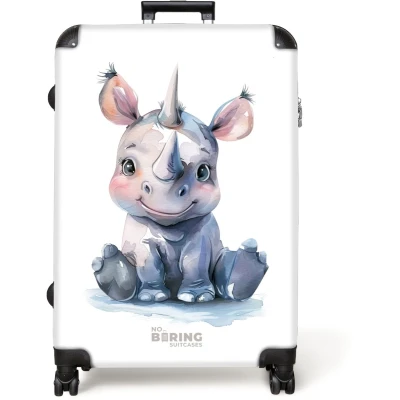 Afbeelding van NoBoringSuitcases.com® Koffer groot Reiskoffer lichtgewicht Baby neushoorn Rolkoffer met 4 wielen Grote trolley XL 98 liter bagage