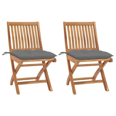 Afbeelding van Tuinstoelen 2 st met grijze kussens massief teakhout