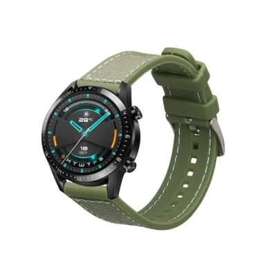 Afbeelding van kwmobile smartwatch bandje geschikt voor Huawei Watch GT/GT2 (46mm) polsband Armband fitnesstracker Siliconen en nylon horlogeband in donkergroen