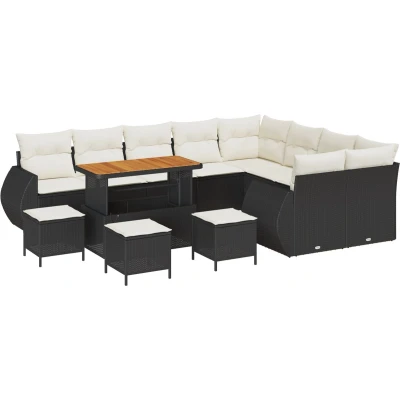 Afbeelding van vidaXL 13 delige Tuin Sofa Set met Kussens Zwart Poly Rattan Acacia