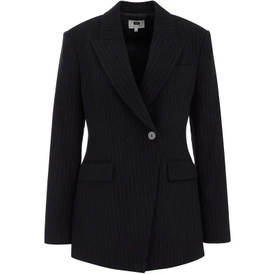 Afbeelding van WE STUDIO rechtvallende blazer met wol en krijtstreep donkerblauw