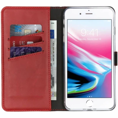 Afbeelding van Apple iPhone 8 Plus Hoesje Echt leder Selencia Bookcase Rood Telefoonhoesje