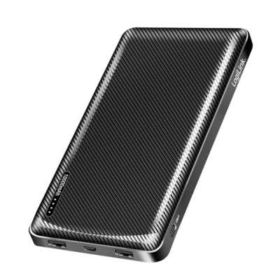 Afbeelding van Powerbank 10000 mAh, 2 x USB A + 1 C (voor apparaten) met snellaadfunctie, micro (opladen van de powerbank), zwart