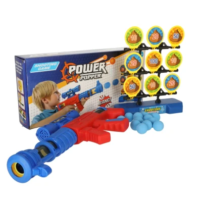 Afbeelding van Doelschieten Arcadespel Inclusief Geweer en 12 Ballen Schietschijf met 9 Doelen Rood/Blauw
