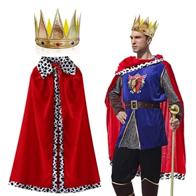 Afbeelding van MIVAIUN Koninginnenmantel voor volwassenen, koningin, koningin kostuum, verkleedkostuum, rode fluwelen gewaad, koninklijke mantel Halloween, Kerstmis, carnaval, King Queen rollenspel, mannen