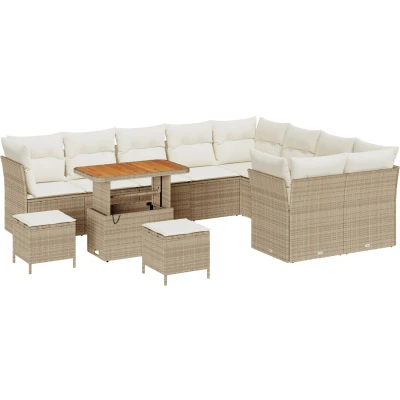 Afbeelding van vidaXL 12 delig tuinbankstel met kussens Beige poly rattan acacia