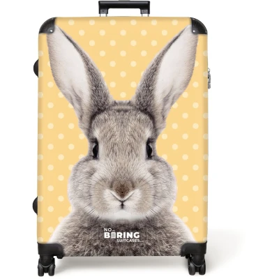 Afbeelding van NoBoringSuitcases.com® Koffer groot Reiskoffer lichtgewicht Konijn portret met gele achtergrond Rolkoffer 4 wielen Grote trolley XL 98 liter bagage