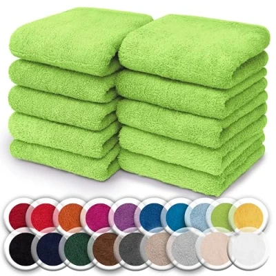Afbeelding van NatureMark Set van 10 washandjes 100% katoen badstof afmetingen 30 x cm handdoeken in verpakking stuks, kleur: appelgroen