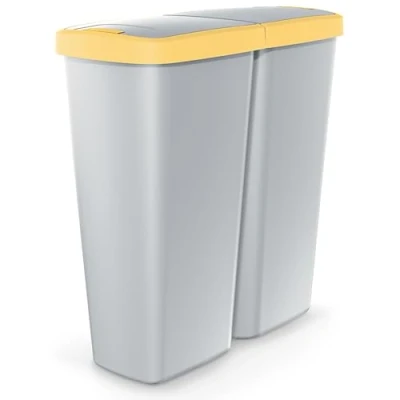 Afbeelding van KEDEN® Duo Vuilnisbak Keuken 50l 55x25x57cm 2 Vakken &amp; Deksels Dubbele Afvalbak Prullenbak Afvalscheiding Grijs/Geel