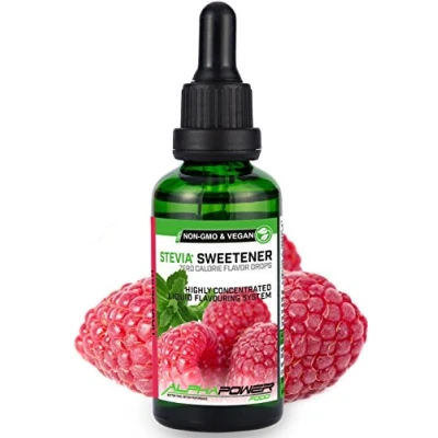 Afbeelding van ALPHAPOWER FOOD® Stevia Flavour Drops, Vegan, flüssig liquid 1x50ml Aroma Himbeere, Lebensmittel flavor Konzentrat &amp; Geschmackstropfen Flave Tropfen ohne Zucker, Flavdrops zum Essen Backen