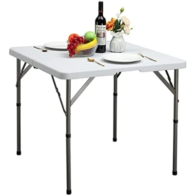 Afbeelding van HollyHOME Klaptafel, campingtafel, 87 cm, picknicktafel, in hoogte verstelbaar, vierkant met handvat voor tuin, barbecue, restauratie, feest, keuken, buiten, binnen