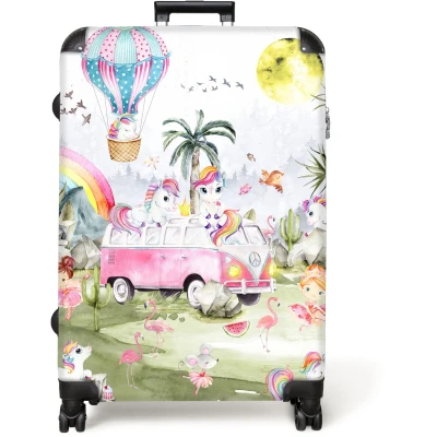 Afbeelding van NoBoringSuitcases.com® Koffer groot Reiskoffer lichtgewicht Eenhoorn Luchtballon Meisjes Regenboog Rolkoffer met 4 wielen Grote trolley XL 98 liter bagage