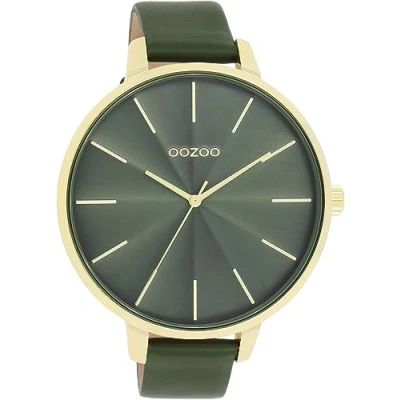 Afbeelding van OOZOO C11257 Horloge Timepieces staal leder goudkleurig groen 48 mm