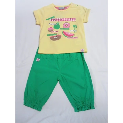 Afbeelding van wiplala, kledingset , tshirt geel + lange broek groen 80 12 maand
