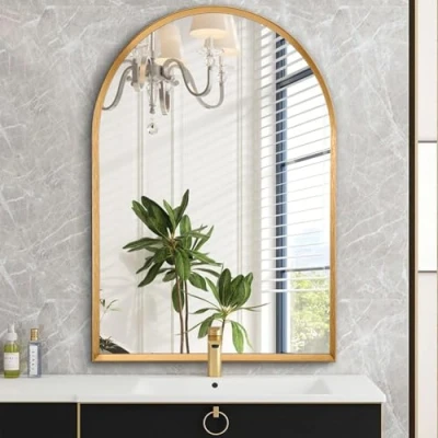 Afbeelding van HLFMVWE Gebogen wandspiegel, boog badkamerspiegel, voor ijdelheid woonkamer slaapkamer schoorsteenmantel ingang gangen woondecoratie aluminiumlegering frame 30 x 40 cm