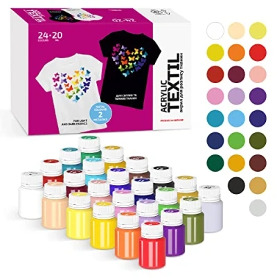 Afbeelding van 7 Artists Textielverf 24x20 ml Fabric Paint Permanente Stofkleuren Stoffenkleuren Kleur voor Stoffen Verf Acryl Pack