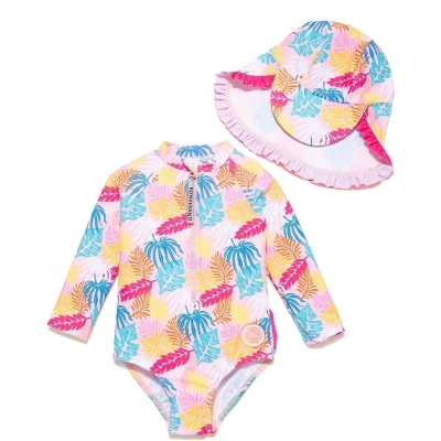 Afbeelding van Badpak voor Baby Meisje Eén Stuk UPF 50+ UV Rashguard met Rits Plantain Maat 80 86 cm (12 18 M)