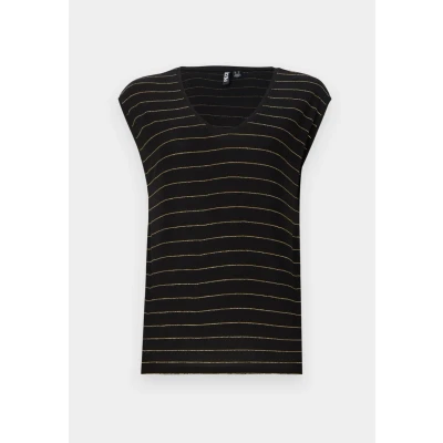 Afbeelding van Pieces Pcbillo TEE Stripes Tshirt print, Dames, Maat: XS, Black/gold