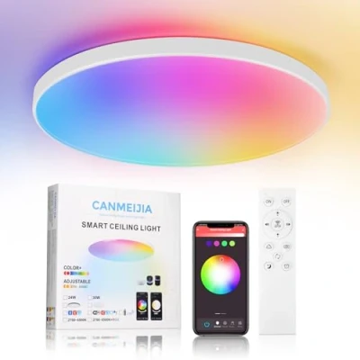 Afbeelding van CHENBEN Moderne led plafondlamp, 24 W, RGB, dimbaar, IP44, plafondlamp met afstandsbediening en Tuya, voor keuken, badkamer, slaapkamer, woonkamer, balkon, kantoor, Ø 32 cm, wit