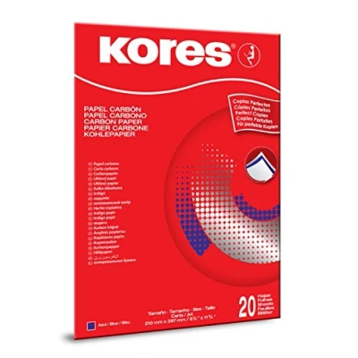 Afbeelding van Kores Blauw carbonpapier voor handschrift, geen vlekken en herbruikbaar, school kantoorbenodigdheden, formaat A4, 21 x 29,7 cm, pak van 20 vellen