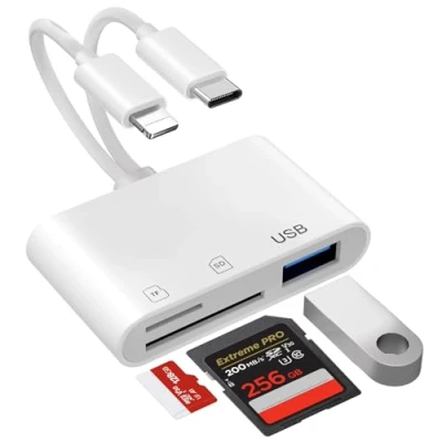 Afbeelding van Dual Connectors SD kaartlezer voor iPhone &amp; Android 5 In 1 Lightning/USB C SD/TF geheugenkaartlezer met USB OTG poort, camera naar adapter iPhone16/15/14/13/12/11, iPad, MacBook,