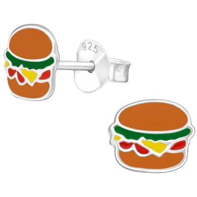 Afbeelding van JoyS Zilveren hamburger oorbellen 8 x 6 mm kinderoorbellen