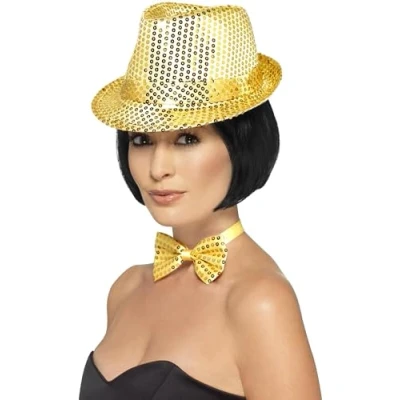 Afbeelding van Smiffys Sequin Trilby Kostuum Hoed Goudkleurig