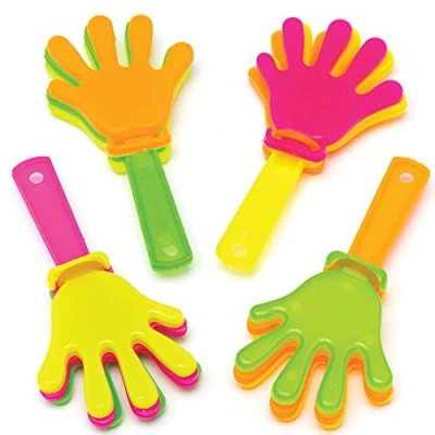 Afbeelding van Baker Ross AW495 Mini Hand Klappers, geluidmakers voor kinderen, goodie Bags, halloween feestartikelen, pinata vuller van verjaardagscadeautjes, 4 verschillende felle kleuren, hoogte: 7 cm, 8 stuks