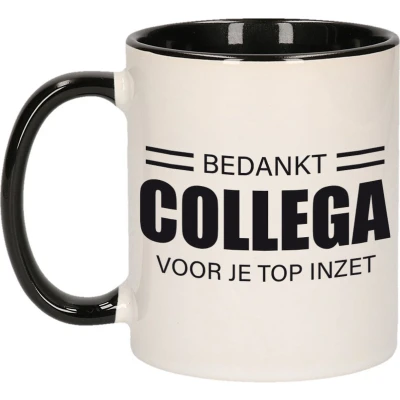Afbeelding van 1x stuks personeel / werknemer cadeau mok zwart bedankt collega voor je top inzet feest mokken