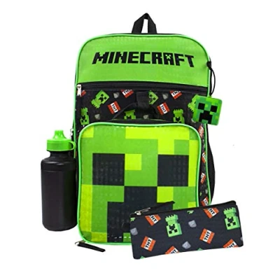 Afbeelding van Minecraft Creeper Rugzak TNT 5 Stuk Set Lunchbox etui bestanden Een maat
