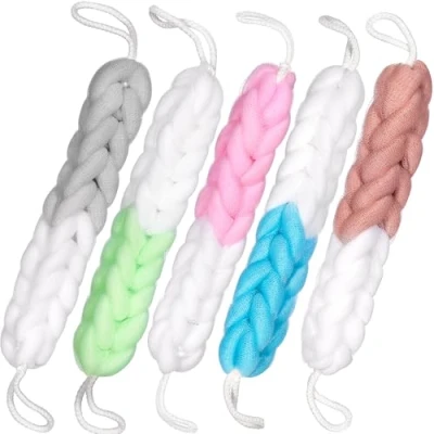 Afbeelding van BRUBAKER Set van 5 badspons, douchespons, gevlochten peeling sponzen, 80 g, hygiënisch en duurzaam, voor ontspanning lichaamsverzorging, wellnessspons, inclusief geschenkdoos