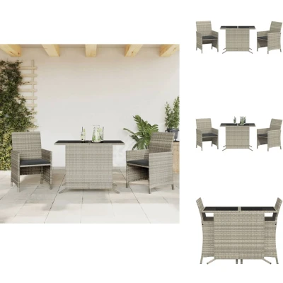 Afbeelding van 3 delige Bistroset met kussens poly rattan lichtgrijs