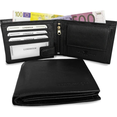 Afbeelding van Lundholm heren portemonnee leer zwart met RFID anti skim bescherming zeer soepel nappa mannen cadeautjes cadeau voor vriend