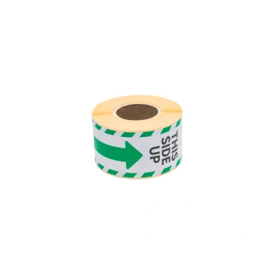 Afbeelding van Gevaaretiket Raadhuis 46x125mm rol 250 stuks This side up groen/wit