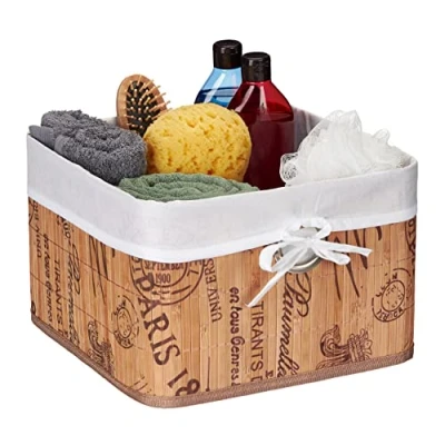 Afbeelding van Relaxdays opbergmand bamboe kastmand vierkant decoratieve badkamer mand 30x30 cm