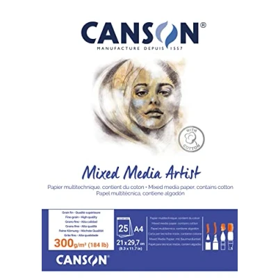 Afbeelding van Canson Mix Media Artist Block, A4, 25 vellen, 10% fijn, 300 g