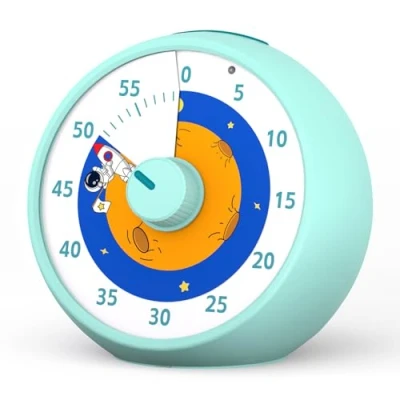 Afbeelding van Visuele Timer voor kinderen, 60 minuten afteltimer klaslokaal, bureautimer Kid Time Management Tools met stille werking, Pomodoro Astronaut Ruimte Patroon Groen