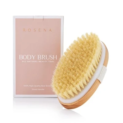 Afbeelding van Droog borstelen lichaamsborstel Beste voor het exfoliëren van droge huid, lymfedrainage en cellulitisbehandeling Organische Spa Exfoliator Massage Scrub Brush met natuurlijke varkenshaar