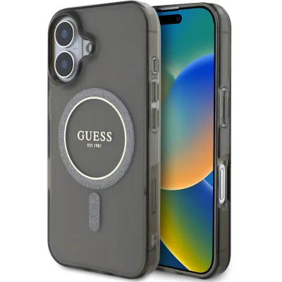 Afbeelding van Guess GUHMP16SHFGEREK iPhone 16 6.1&quot; zwart/zwart hardcase IML Glitter Circle MagSafe