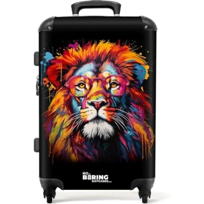 Afbeelding van NoBoringSuitcases.com® Koffer groot Rolkoffer lichtgewicht Kleurrijke leeuw in graffiti stijl Reiskoffer met 4 wielen Grote trolley XL 20 kg bagage